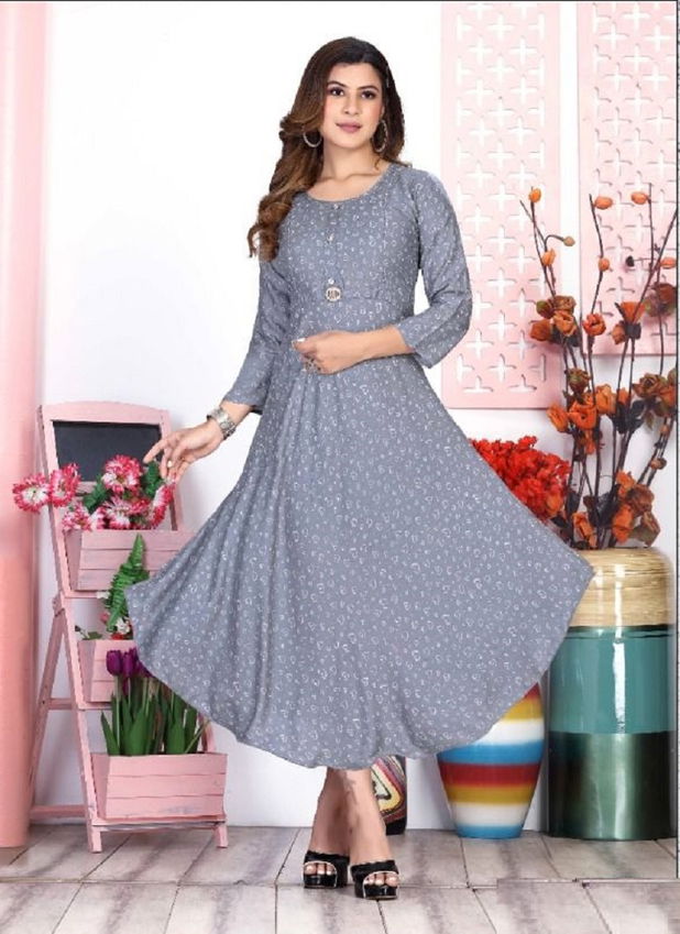 Riyaa Icy 1 Rayon Printed Fancy Daily Wear Anarkali Kurti Collection